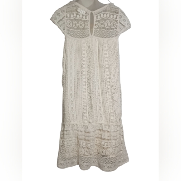 Anthropologie Maeve Cream Crochet Overlay Shift Dress Boho Lace Cap Sleeve Small - Picture 9 of 9